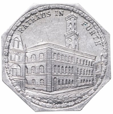 купить Германия (Нюрнберг) нотгельд 20 пфеннигов 1921 "Ратуша в Фюрте" трамвайный жетон
