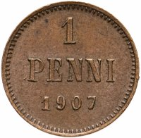 Купить 1 пенни (penny) 1907, монета для Финляндии