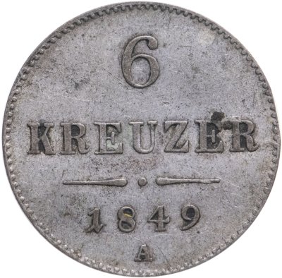 купить Австрия 6 крейцеров (kreuzer) 1849 A знак монетного двора "A" - Вена