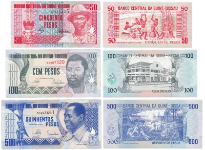 купить Гвинея-Биссау набор из 3 банкнот 50, 100, 500 песо 1990