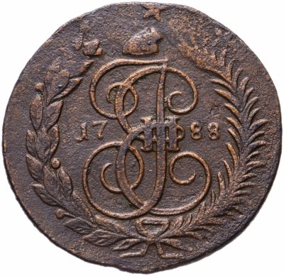 купить 2 копейки 1788 года ММ гурт сетчатый (Перечекан из 4 копеек)