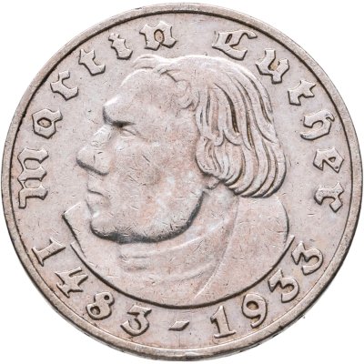 купить Германия (Третий рейх) 2 рейхсмарки (reichsmark) 1933 J 450 лет со дня рождения Мартина Лютера