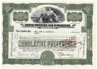 купить Акция США United Printers and Publishers Incorporated 1938 - 1939 гг. (С сертификатом на обратной стороне)