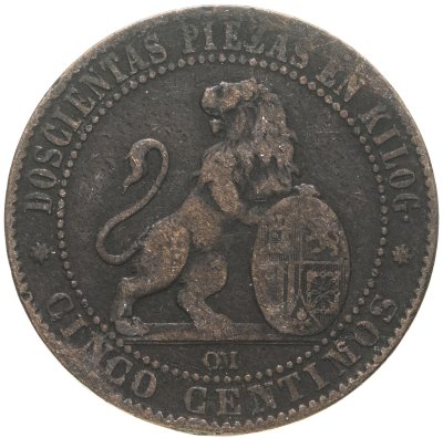 купить Испания 5 сентимо 1870