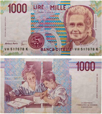 купить Италия 1000 лир 1990 "Мария Монтессори. Школа Монтессори"