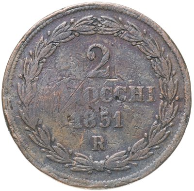 купить Папская область 2 байокко (baiocchi) 1851 V на аверсе.