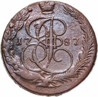 купить 5 копеек 1787 ЕМ орёл 1780-1787, старого образца, реверс: вензель и корона меньше