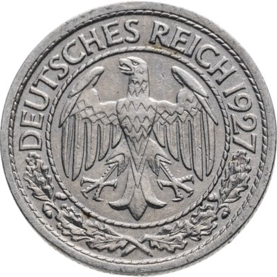 купить Германия 50 рейхспфеннигов (reichspfennig) 1927 знак монетного двора "A" — Берлин