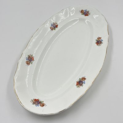 купить Блюдо с цветочным декором, фаянс, деколь, золочение, Конаковский фаянсовый завод им. М.И. Калинина (ЗиК Конаково), СССР, 1959-1962 гг.