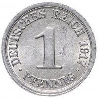 Купить 1 пфенниг (pfennig) 1917 F
