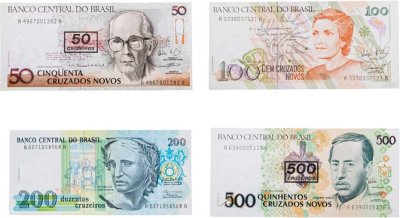 купить Бразилия набор из 4 банкнот 50, 100, 200, 500 крузейро 1990