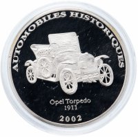 Купить Демократическая Республика Конго 10 франков 2002 "Автомобили истории - Opel Torpedo 1911" в капсуле