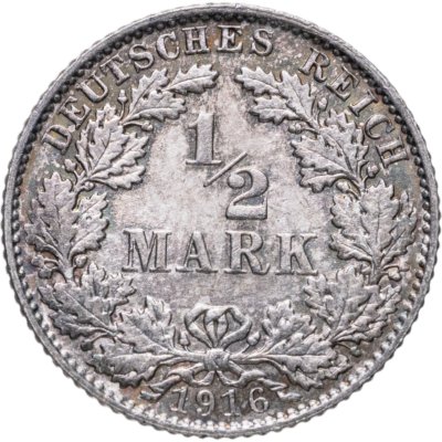 купить Германия 1/2 марки (mark) 1916 Знак монетного двора: "E" - Мульденхюттен