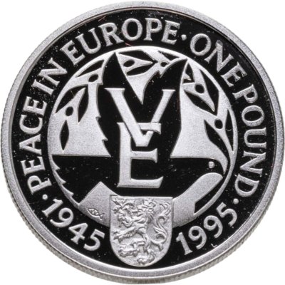 купить Олдерни 1 фунт (pound) 1995 Proof 50 лет окончания Второй мировой войны