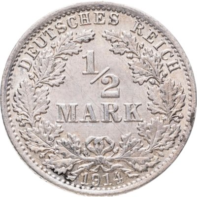 купить Германия 1/2 марки (mark) 1914 Знак монетного двора: "A" - Берлин