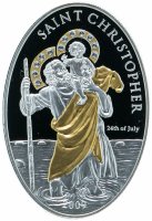 Купить острова Кука 2009 5 долларов "Святой Христофор", в футляре