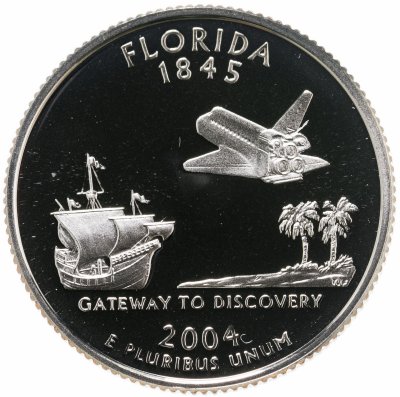 купить США 25 центов (квотер, 1/4 доллара, quarter dollar) 2004 S Квотер штата Флорида знак монетного двора: "S" - Сан-Франциско