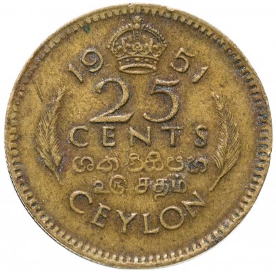 купить Цейлон 25 центов (cents) 1951