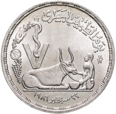 купить Египет 5 фунтов (pounds) 1987 "День ветеринара" Серебро 720