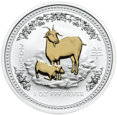 купить Австралия 1 доллар (dollar) 2003 "Китайский календарь - Год Козы" с позолотой