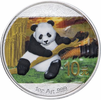 купить Китай 10 юаней 2014 "Панда" цветная Тип 2 частная модификация подлинной монеты