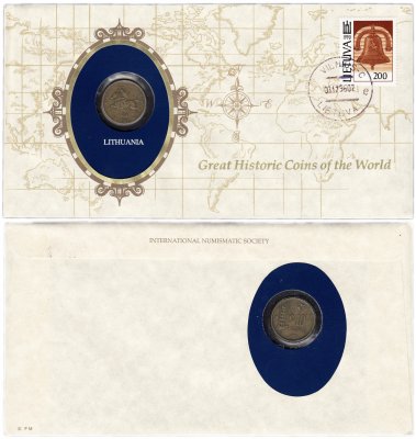 купить Серия «Великие исторические монеты мира» - Литва 10 центов (cents) 1925 (монета и 1 марка в конверте)