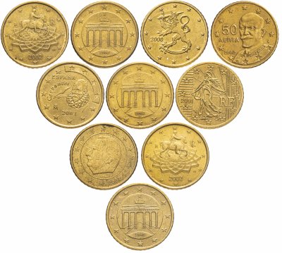 купить Европа набор из 10 монет 50 центов 2000-2002