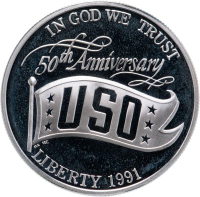 купить США 1 доллар (dollar) 1991 "50 лет объединённым организациям обслуживания" в футляре с сертификатом