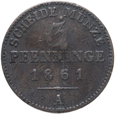 купить Пруссия 3 пфеннига (pfenninge) 1861 A