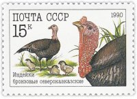 купить 15 копеек 1990 "Домашние птицы: Индейки бронзовые северокавказские"