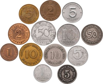 купить Германия набор из 13 монет 1, 2, 5, 10, 50 пфеннигов (pfennig) 1873-1982