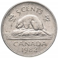 Купить Канада 5 центов (cents) 1982-1989 Молодая королева