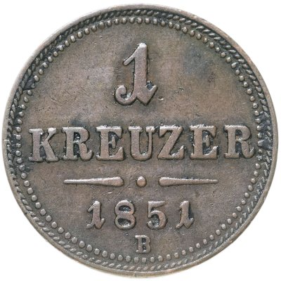купить Австрия 1 крейцер (kreuzer) 1851 B