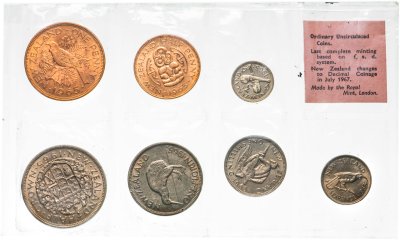 купить Новая Зеландия набор монет 1965 год 1/2, 1, 3, 6 пенни, 1 шиллинг, 1 флорин, 1/2 кроны (7 штук)