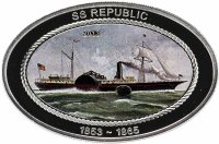 Купить острова Кука 5 долларов 2013 "корабль SS Republic", в футляре с сертификатом