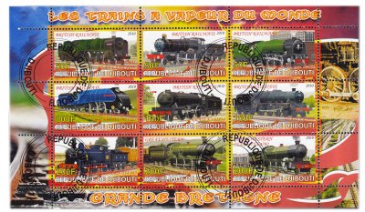 купить Джибути марки набор квартблок "Ретро поезда. Великобритания"