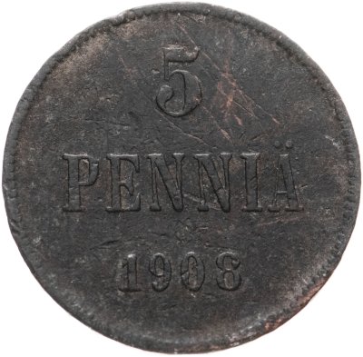 купить 5 пенни (pennia) 1908, Российская Финляндия