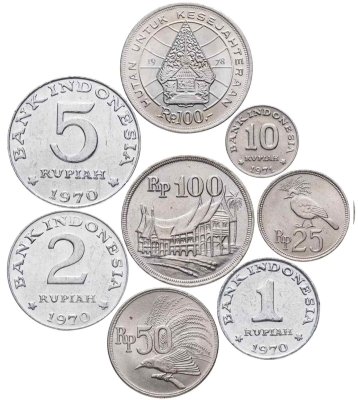 купить Индонезия - набор монет от 1 до 100 рупий 1970-1978 (8 штук)