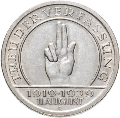 купить Германия 5 рейхсмарок 1929 A "10 лет Веймарской конституции"