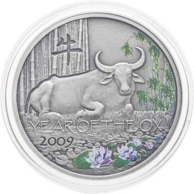 купить Ниуэ 1 доллар (dollar) 2008 Китайский гороскоп - год быка 2009 /зелень, лотусы/