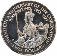 купить Острова Кука 2 доллара, 1973 20 лет Коронации