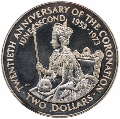 купить Острова Кука 2 доллара, 1973 20 лет Коронации