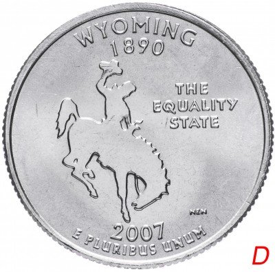 купить США 1/4 доллара (квотер, 25 центов) 2007 D "Штат Вайоминг"