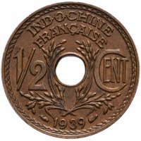 Купить Французский Индокитай 1/2 сантима (centime) 1939 Бронза
