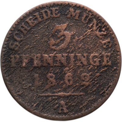 купить Пруссия 3 пфеннига 1862 А