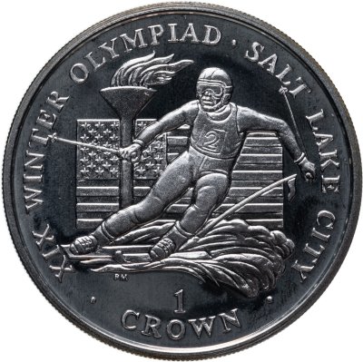 купить Остров Мэн 1 крона (crown) 2002 XIX зимние Олимпийские Игры, Солт-Лейк-Сити 2002 - Лыжный спорт