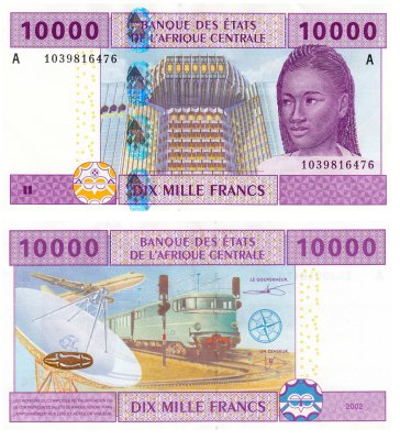 купить Центральная Африка 10000 франков 2002 (Pick 410Ac) (Габон)