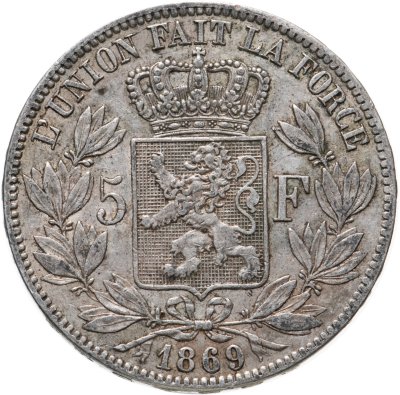 купить Бельгия 5 франков 1869 "Леопольд II"