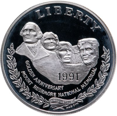 купить США 1 доллар (dollar) 1991 "50 лет Национальному мемориалу Рашмор" в футляре с сертификатом