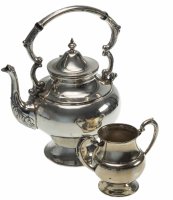 Купить Набор из 2-х предметов (чайник с фигурной ручкой и сахарница), металл с серебрением, Германия, 1920-1930 гг.